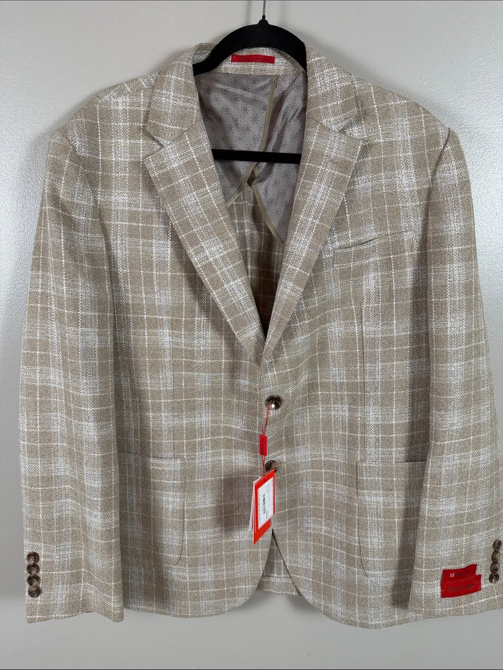 Mattarazi Uomo Men's Beige Plaid Sport Coat - Classic Windowpane Blazer